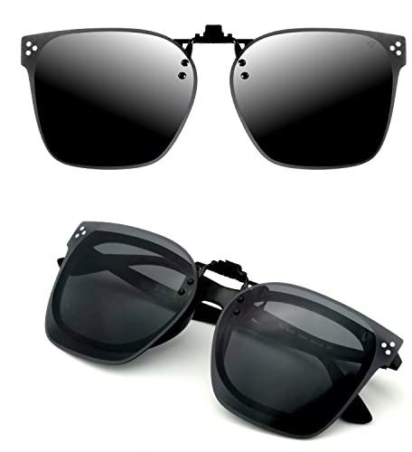 CREYESTAL Clip Lunettes de Soleil Polarisées, Relevable et Ultra léger, Surlunettes de soleil, Clip Solaire, Homme, Femme, 100% Anti-UV, Certifié CE