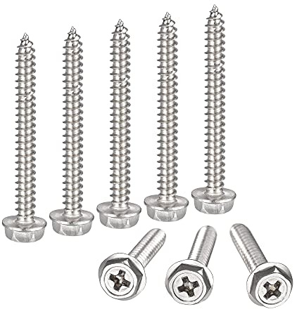 sourcing map Phillips Hex Washer Self Tapping Screws, M4 x 40mm 304 Stainless Steel Hex Flange Sheet Metal Screw 25pcs