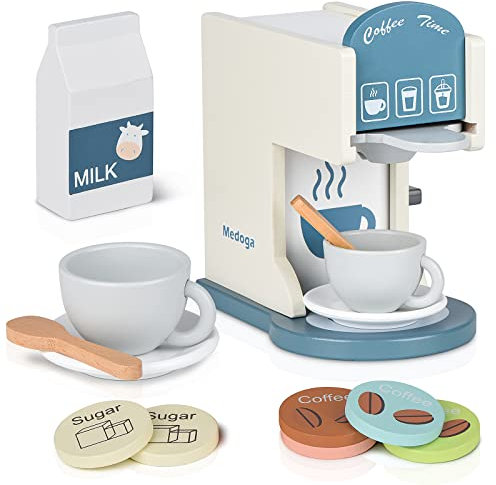 Spielen Sie Küche Zubehör Kinder hölzerne Kaffeemaschine Spielzeug Espressomaschine Kleinkind Spielzeug Küche Sets für Mädchen und Jungen (weiß)