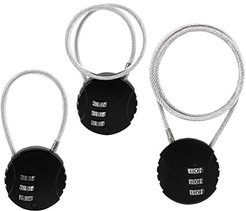 3 Stücke Gepäckschlösser Set, Combination Lock Kofferschloss Klein Spind Zahlenschloss Vorhängeschloss 3 Stellig Reisevorhängeschloss mit Drahtseil für Reisen, Schließfächer, Urlaubskoffer