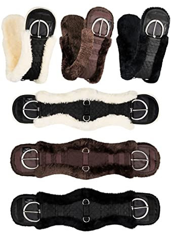 Equinate Westerngurt Classical mit echtem Lammfell - anatomischer Sattelgurt Western Bauchgurt 65 70 75 80 85 90cm Natur Braun Schwarz (85cm Schwarz)