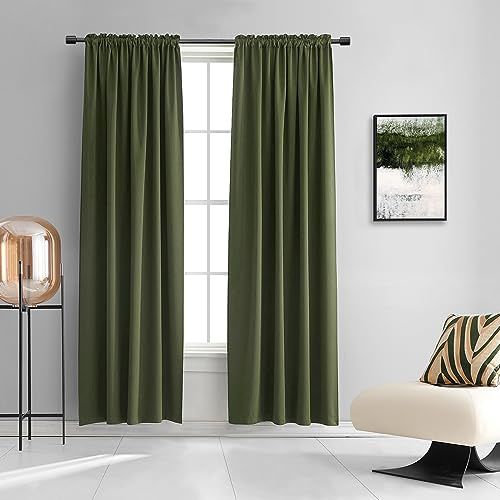 DONREN Cedar Green Blackout Curtains 84 Inch Length for Guest Room - Olive Green Christmas Deco Room Darkening Thermal Insulated for Bedroom Livingroom 52 Wide x 84 Long,2 Panels
