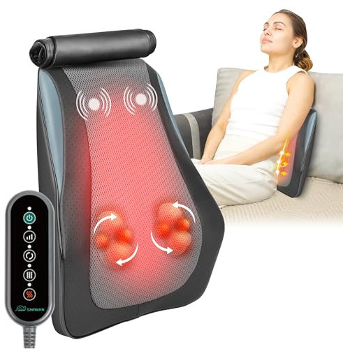 Snailax 4D Shiatsu Nackenmassagegerät mit Wärme und Vibration, Knet Massagegerät für Rücken Nacken Schulter, Massagekissen, Geschenke Männer Frauen