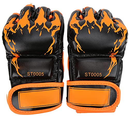 NDNCZDHC Guanti MMA Sparring Grappling Guanti da Boxe Senza Dita Professionali Guanti da Boxe in PU per Adulti per Uomo Guanti Muay Thai(Artiglio Arancione su Sfondo Nero)