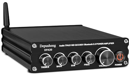 Depusheng DPA30 Stereo Audio Receiver Amplifier 2.1 Channel Mini Hi-Fi Bluetooth 5.0 Audio Component Amplifier 50 Watt x2+100 Watt for Home Outdoor Passive Speakers Subwoofer