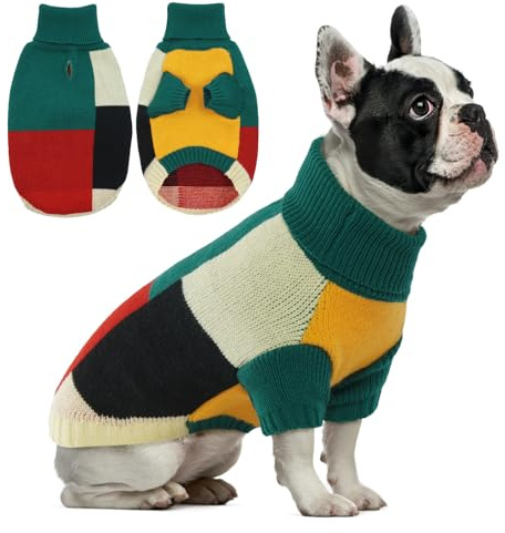 Hjumarayan Hundtröja, vintage hundtröjor medelstorlek med ben, mjuk och varm tröja med selehål, färgblockerade jultröjor för Bichon Frisé, Shih Tzu, grön M
