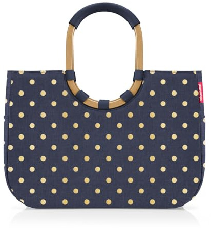 reisenthel loopshopper L frame frame metallic dots blue – Stabile Tasche mit praktischen Fächern aus recycelten PET-Flaschen – Charmantes und wasserabweisendes Design