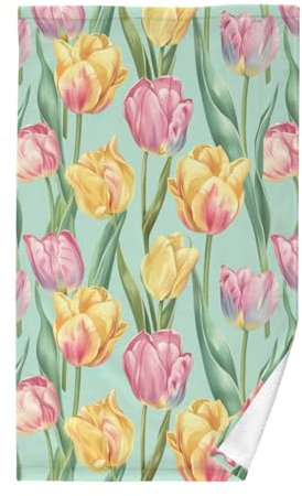 CHIFIGNO Baumwoll-Handtuch, rosa und gelbe Tulpen, Küchenhandtücher, dekoratives Gästebad, Hotelhandtücher, 40,6 x 71,1 cm