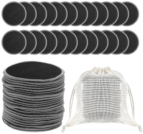 JIEYAO Abschminkpads Waschbar,24 Stück Wiederverwendbare Wattepads aus Bambus-Kohle Nachhaltig Weich Abschminktücher mit Wäschesack Abschminken Stilleinlagen für Gesichtsreinigung