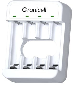 Granicell Chargeur 4 Slots pour Piles AA/AAA NiMH - Charge Rapide et Intelligente - Piles Non Incluses