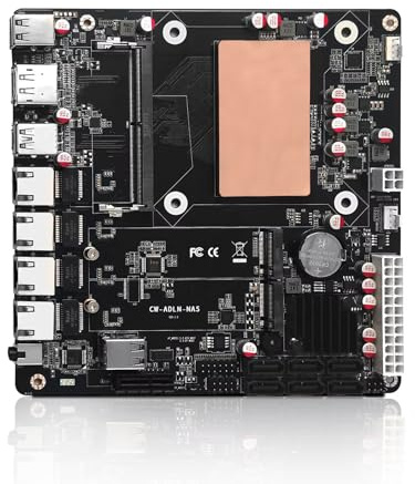 MNBOXCONET NAS moderkort DDR5 låg effekt, 6 × SATA3.0 mini ITX moderkort N150, brandvägg dator board Dual M.2 2280 NVMe(PCle3.0 x1), barebone, 4 x 2,5 GBE LAN, typ C, SPK/MIC
