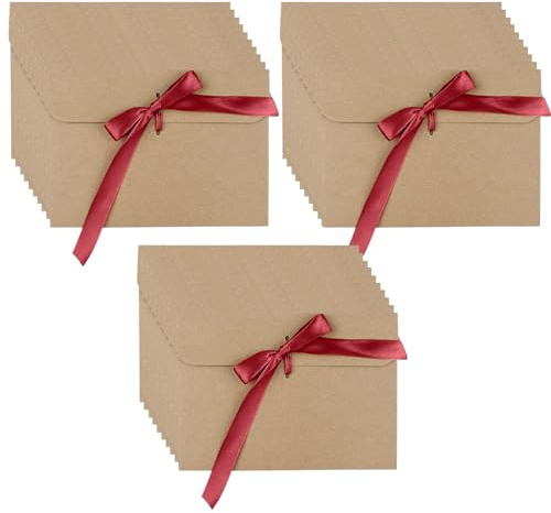 30 pezzi Busta Kraft, Ambesty Retrò Busta Kraft Riciclata di Retro Carta Fatti a Mano in stile Vintage per Inviti, Cartoline, Matrimonio, Compleanno, Natale, Ringraziamento (Nastro rosso)