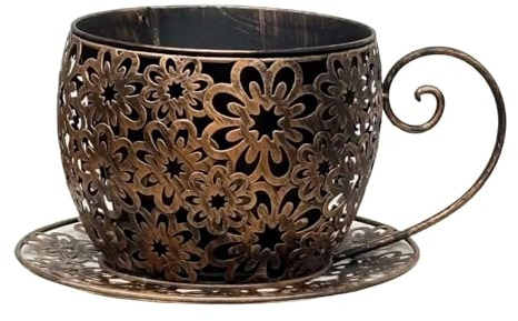 rockible Maceta de Metal con Forma de Taza de café, Ideal para Decorar Flores y Plantas en cafeterías y Jardines, Bronce