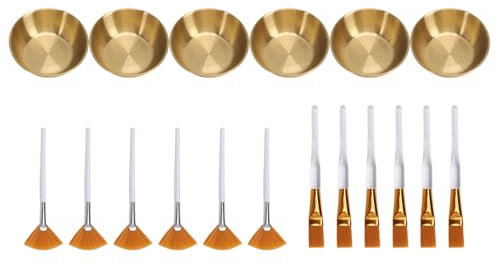 Greensen Máscara Facial Tazón y Kit de Pinceles, 6 Piezas Tazones Mezcladores Dorados 12 Piezas Pinceles para Mascarillas de Barro con Cerdas de Nylon Acero Inoxidable, para Cuidado de