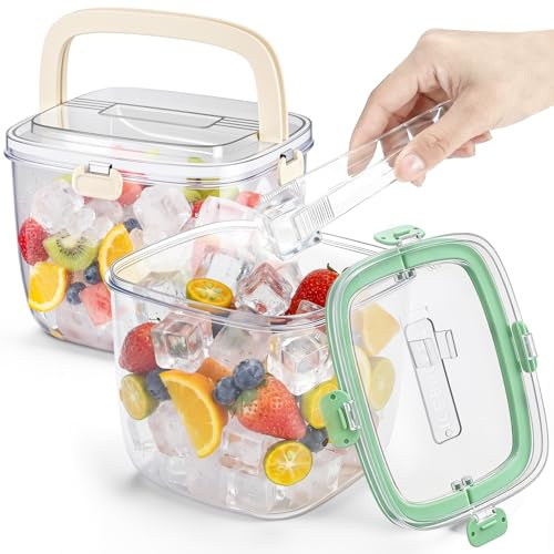 Acellegic 2 Pcs 5l Ice Storage Bin for Freezer with Lid for Clear Ices Bucket Refrigerator Containers for Beverage Beers Party Outdoor Camping Portable