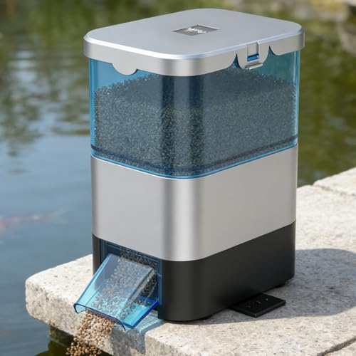 Pawfly Distributeur automatique de nourriture pour poissons de bassin, bassin de grande capacité de 2,8 L avec minuterie, distributeur automatique réglable, distributeur de nourriture pour poissons