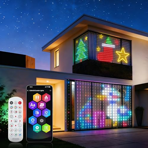 RGBIC Smart Tenda Luci 2 x 2 m con 400 LED - Tenda Wi-Fi con app e telecomando, sincronizzazione musicale, IP44 impermeabile, cambio di colore dinamico per Natale, feste e decorazioni all'aperto