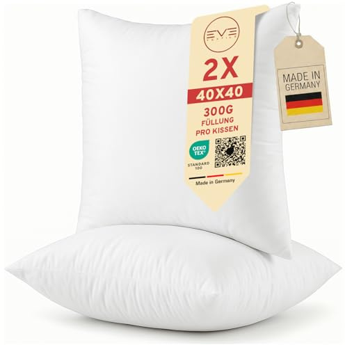 2er Set Kissen 40x40 cm mit Füllung Schlafkissen, Kissenfüllung Füllkissen Polster | Öko-Tex 100 Sofakissen Dekokissen Zierkissen Couchkissen 60° Waschbar | Allergiker | Made in Germany