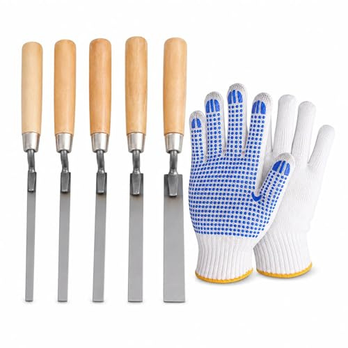 Juego de 5 paletas para juntas de acero inoxidable, incluye guantes, perfecta como llana para juntas y juntas para terrazas y mampostería. Ideal para mampostería, rejuntado, relleno de juntas y
