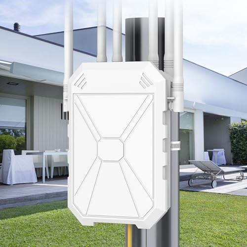 AX3000 Repeteur WiFi Exterieur Puissant avec 6 Antennes, 5GHz & 2.4GHz Amplificateur WiFi 6 Exterieur, Port Ethernet Gigabit, IP67 RéSistant Aux IntempéRies, with PoE, Convient pour La Cour