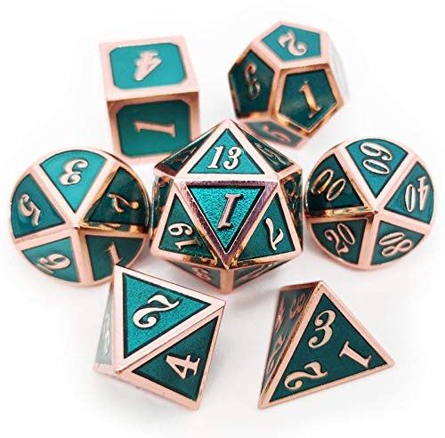 Haxtec Metal D&D Dice Set Copper Teal Polyhedral Metal Dice with Leather Bag Compatible with Dungeons and Dragons DND Accessories Gamer Gifts for DND Lovers Masters Druid