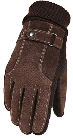 Kilcvt Guantes cálidos de Invierno con Pantalla táctil, Aumentar Guante de Cuero de Gamuza, Guante de algodón de Hombre cálido Guante de Piel de Cerdo de Invierno Montar en Bicicleta,Marrón
