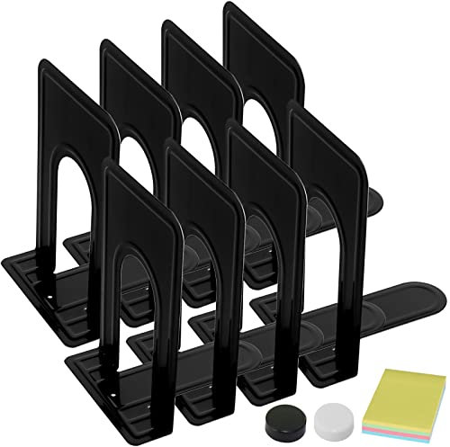 DARUITE Metal Book Ends for Shelves, Bookends Heavy Duty, Book Stopper Decorative Bookend for Home School Office Library, Student Teacher Bookworms Gift (Black, 4 Pairs, Height 17cm)