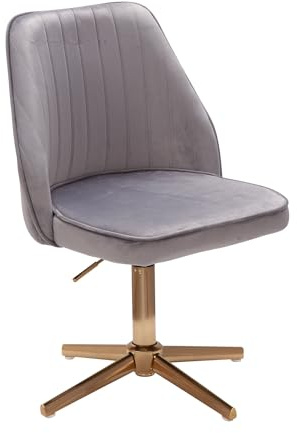 WOHNLING Chaise de Bureau Pivotante en Velours Gris | Design avec Dossier | Coque 120 kg Réglable en Hauteur | Sans Roulettes | Pour Bureau à Domicile Rotatif