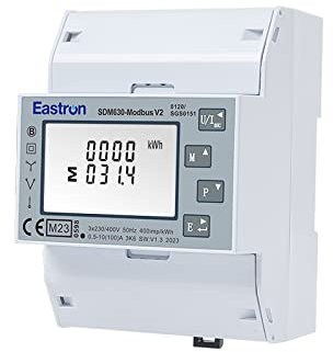 EASTRON SDM630 MODBUS-MID V2 Stromverbrauchsmesser - 1/3 Phasen Stromzähler Hutschiene - Strommessgerät - Drehstromzähler - Modbus RS485 RTU, 100A kWh, Impulszähler & beleuchtetes LCD-Display