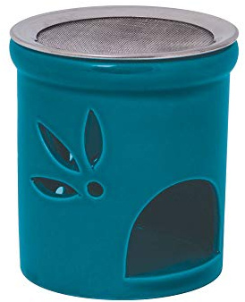 Bitto Brûle-encens et Lampe odorante Duo Vert avec Une coupelle en céramique et Un Tamis en Acier INOX, H: 11 cm, Ø 9 cm