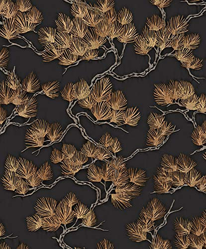 Design ID Wallpaper WF121015 Fabric Pine Tree Black & Gold