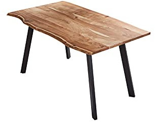 SAM Esszimmertisch 180x90 cm Laxmi, echte Baumkante, naturfarben, massiver Esstisch aus Akazienholz, Baumkantentisch mit Vier Metallbeinen Schwarz