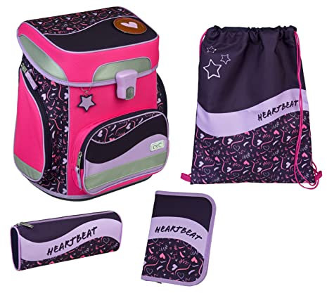 Undercover Glow-Edition Heartbeat Schulranzen Set 6 teilig - Scooli Easy Fit mit Schüleretui, Schlamper, Turnbeutel, Schlüsselanhänger und Patch