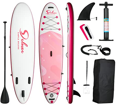 Inflatable Stand Up Paddle Board – Simple Deluxe Premium SUP for All Skill Levels, Pink Paddle Boards for Adults & Youth, Blow Up Stand-Up Paddleboards with Accessories & Backpack, Surf Control