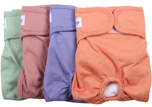 JoyDaog Female Dog Diapers for Medium Dogs,4 Pack Reusable Washable Premium Doggie Diapers for Heat,Incontinence,Period Doggy Nappies,M