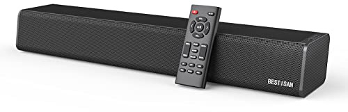BESTISAN Soundbar, 50 Watt Slim Sound Bars für TV mit HDMI, Optisch, Koaxial, AUX, USB Disk Verbindung und Bluetooth 5.0, 3 Equalizer Modus Audio, Bass und Höhen einstellbar, 16 Zoll, montierbar