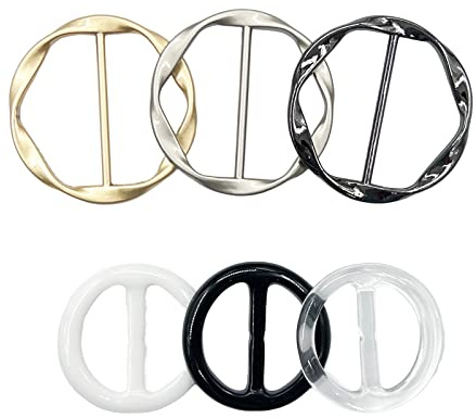 6 PCS Shirt Ties Clips for Women to Tighten Clothing, Scarf Ring and Slides, T-Shirt Waist Tightener Cincher Knot Clip Rings for Large Long Tee Shirt Tie Up, Circle Belt Buckle