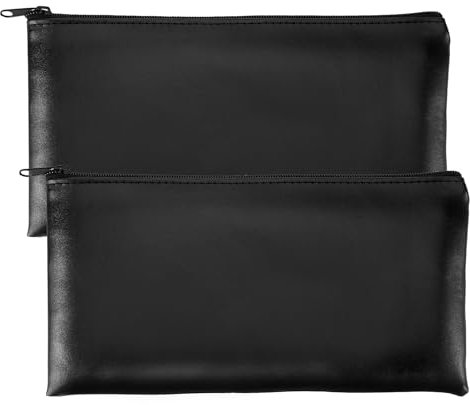 Bewudy Banktasche, 2 Stück Geldtaschen Banktasche, PU-Leder Banktasche Bankmappe mit Reißverschluss 27 * 14.5 * 0.64cm Zipper Kosmetiktasche für Schule Haushalt Geschäftlich (Schwarz)