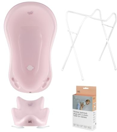 Hylat Baby Set: Baby Badewanne mit Gestell, Badesitz und Abfluss - TÜV Rheinland zertifiziert - ideale Lösung für die tolle Badeerlebnisse - Lite-Kollektion - Farbe: Rosa, Motiv: Hug Me