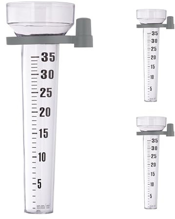 Relaxdays Regenmesser 3er Set, mit Halterung, Niederschlagsmesser Garten, Skala 35 mm/m², Kunststoff, transparent/grau