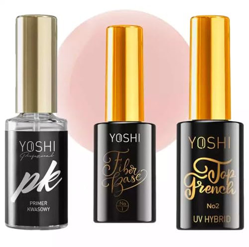 Yoshi Nagelpflege-Set: Säuregrundierung, UV Top French No.2 & Fiber Base No.1, 10ml - Stärkung und Schutz für Ihre Nägel