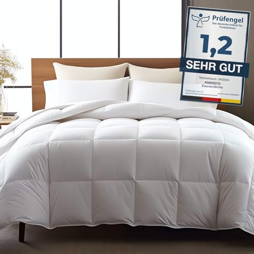 KNERST Sommerdecke 135x200 cm Made in Germany - leichte Daunendecke 135x200 - weiche Bettdecke 135x200 - dünne Sommerdecke mit Ökotex & Downpass Zertifikat - Bettdecke Sommer Daunen & Federn