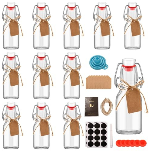 12 Pcs 4 oz Swing Top Glass Bottles,Flip Top Glass bottles with airtight Caps for Home Brewing Beer,Kombucha,2nd Fermentation,Kefir,Beverages,Soda,Oils,Vinegar,Limoncello,Vanilla extract (12pc)