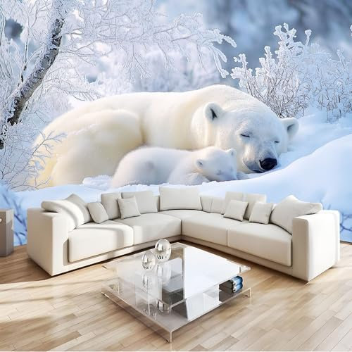 Générique Papier Peint Intissé Animal Ours Polaire 3D Panoramique Papier Peint 300x210 cm pour Salon Chambre Décoration Murale Pour Adolescents et Enfants Murale