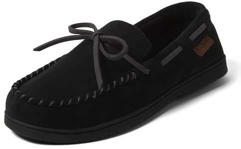 Dearfoams Men's Toby MFS Moc w Whipstitch & Tie, Black Solid, XL