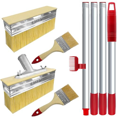 2 Pack Large Paint Brush 7Decking Brush,Long Handled Paint 60Deck Stain Applicator with 3 Paint Brush for Woodstains, Oils, Decking, Fence,Wall and Furniture