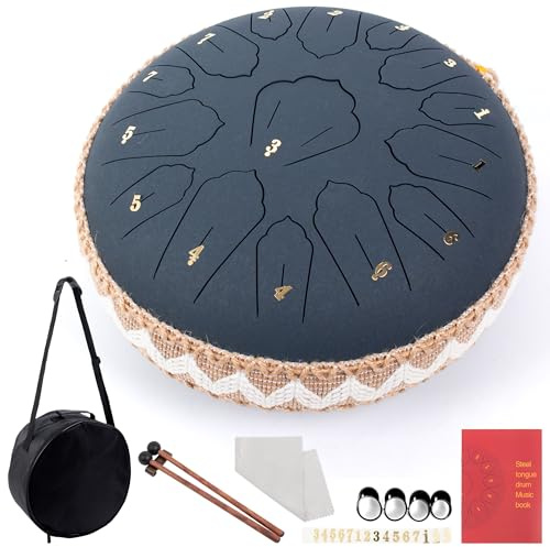 LOMUTY Zungentrommel C Dur, 12 Zoll 30 cm 15 Noten Regentrommel, Stahlzungentrommel für Klangheilung, Meditation, Musikalische Bildung und Yoga, Steel Tongue Drum als Geschenk, Dunkelblau