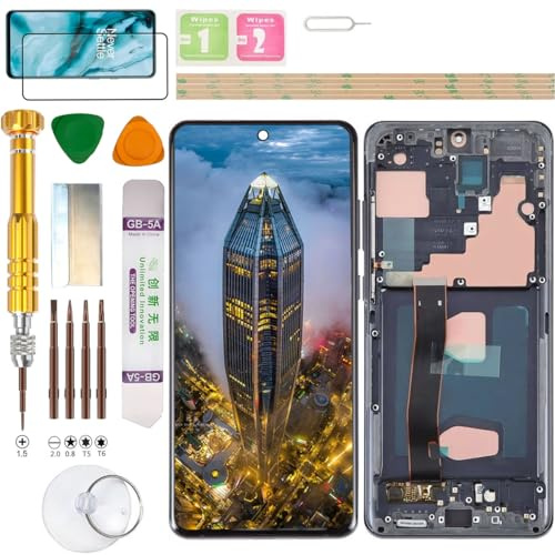 Gadgettrupper (inget fingeravtryck) LCD-skärm montering för Samsung Galaxy S20 Ultra 5G SM-G988B/DS, G988B, G988U, G988U1, G988, G988N, G988W, SCG03 skärmersättningskit (svart)
