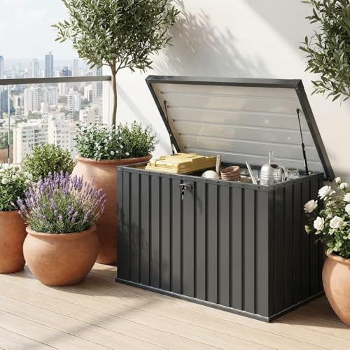 DecHome - Baule da Esterno Cassapanca Contenitore in Acciaio zincato con Serratura Dimensioni 124x66x72 cm colore Grigio scuro