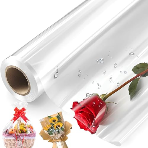 Cellofan per Imballaggio,30M * 54CM Carta Trasparente per Confezioni Carta Regalo Rotolo Carta Trasparente per Confezioni Cellophane Rotolo per Feste in Casa,Artigianato,Frutta,Cibo(Piegato: 27 cm)